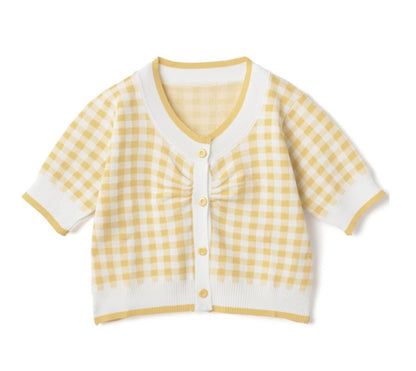 Cardigan de tricô estampa xadrez Gingham(Amarelo)