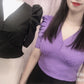Tops curtos franzidos nas costas com decote em V(Roxo)