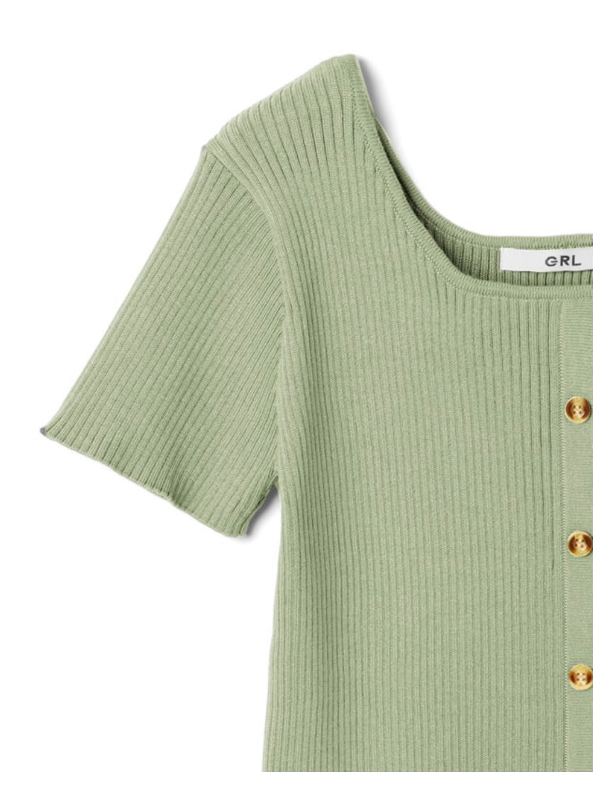 Camisa de malha com botão(Verde)