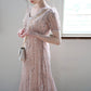 Vestido plissado florido(Rosa Bege)