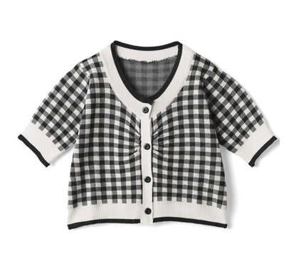 Cardigan de tricô estampa xadrez Gingham(Preto)