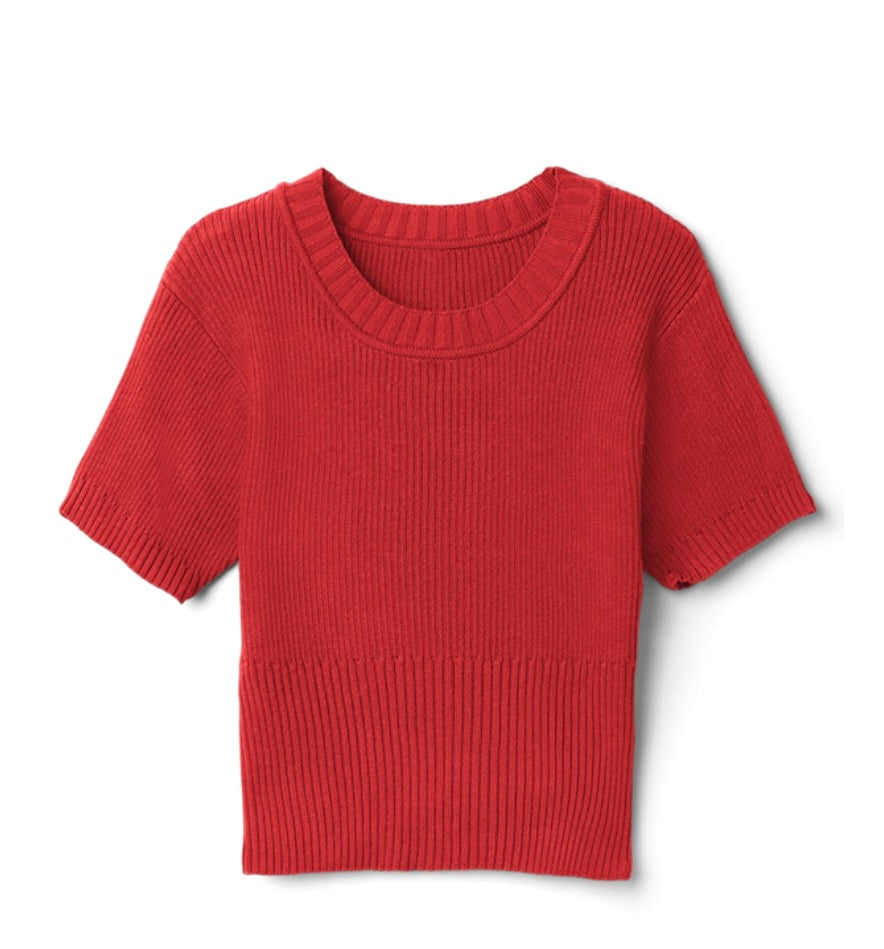 Top curto de tricô de verão(Vermelho)