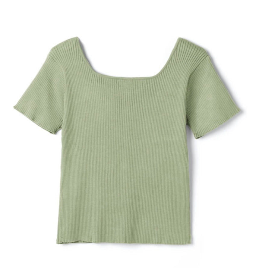 Camisa de malha com botão(Verde)