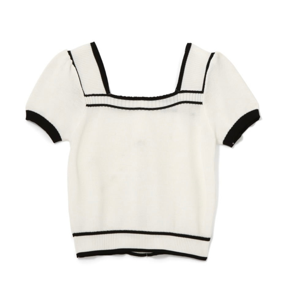 Cardigan decote quadrado bicolor(Branco)