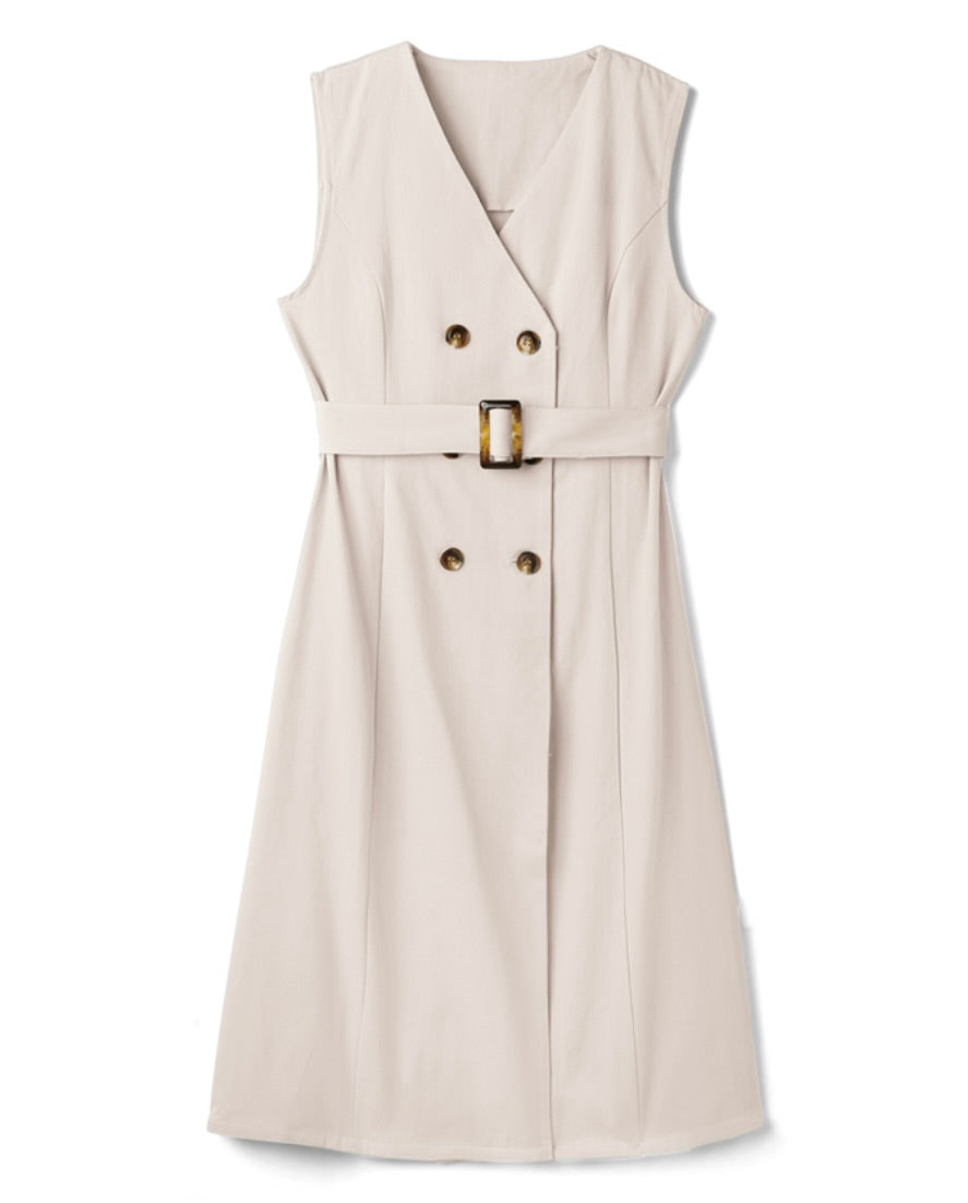 Vestido trench regata com cinto(Marfim)