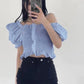 Tops franzidos com babados(Azul)