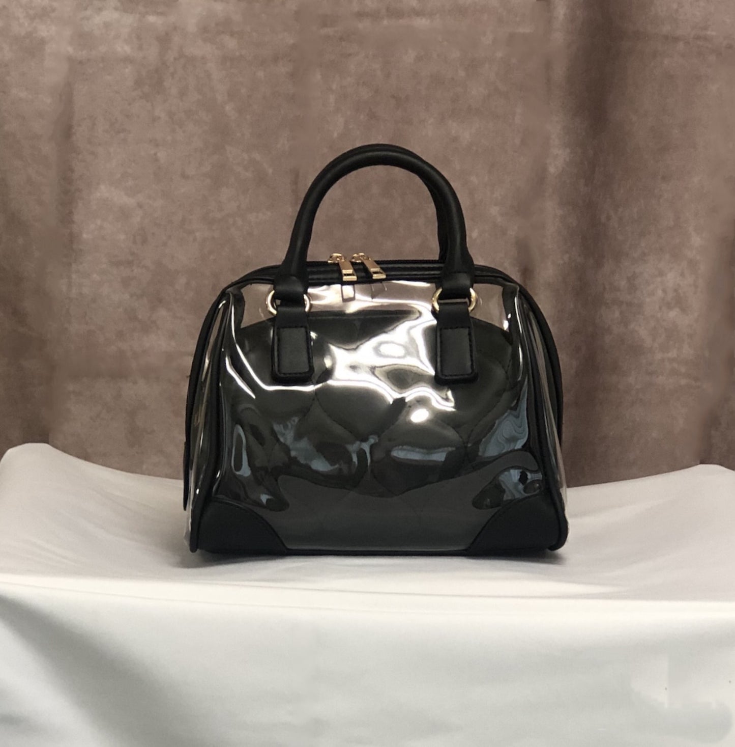 Bolsa Boston transparente com bolsa acolchoada 2 maneiras de uso(Preto)