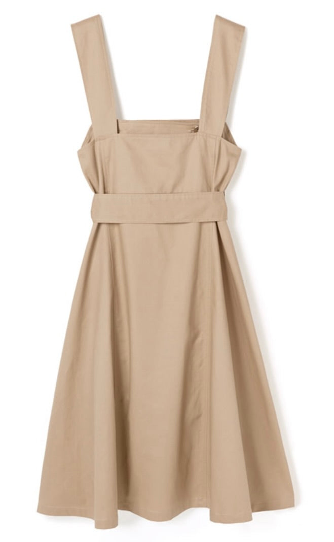 Vestido com fita na cintura(Bege)