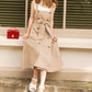 Vestido com fita na cintura(Bege)