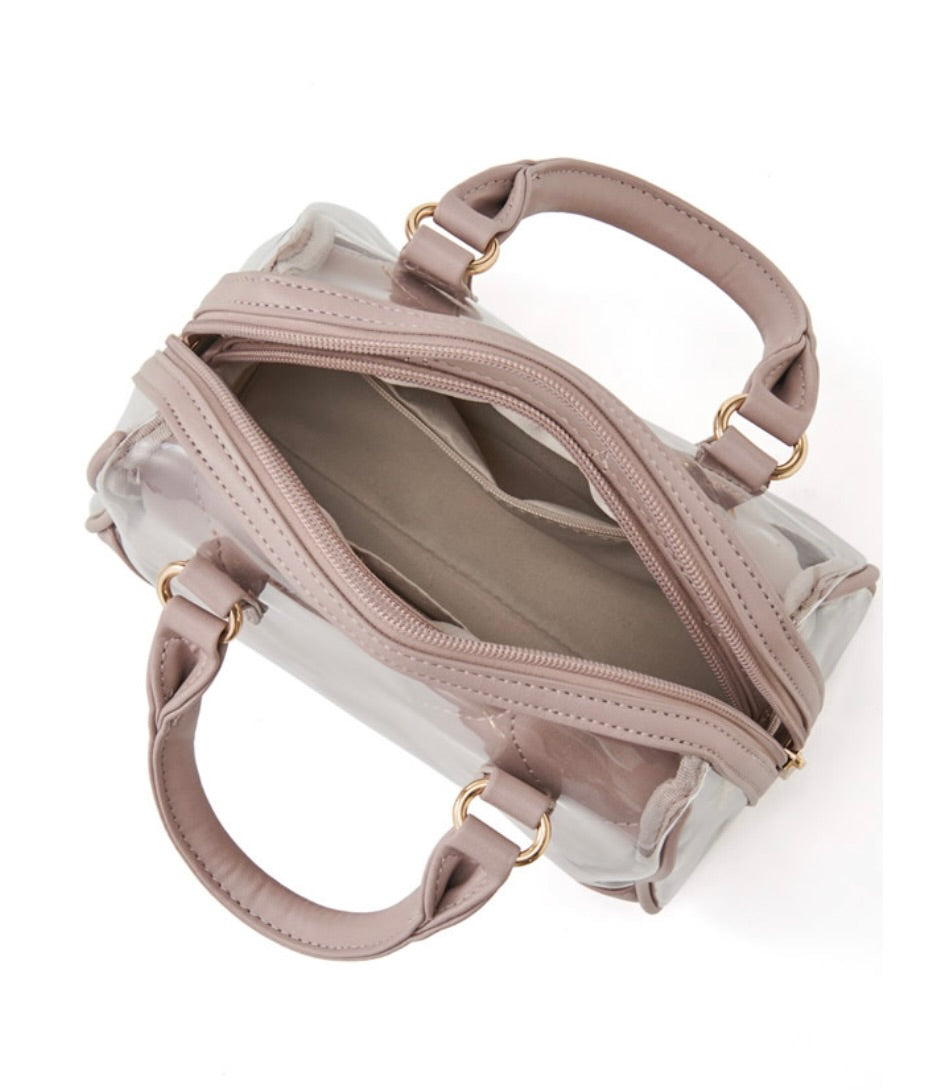 Bolsa Boston transparente com bolsa acolchoada 2 maneiras de uso(Marfim)