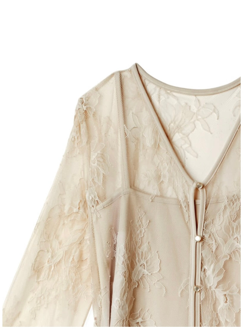 Vestido florido de renda(Bege)