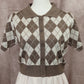 Cardigan curto com estampa xadrez(Bege)