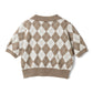 Cardigan curto com estampa xadrez(Bege)