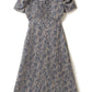 Vestido floral com fenda lateral(Preto)