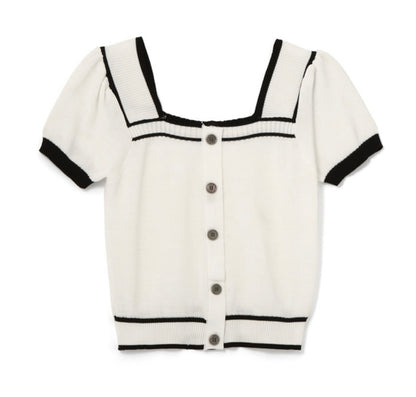 Cardigan decote quadrado bicolor(Branco)