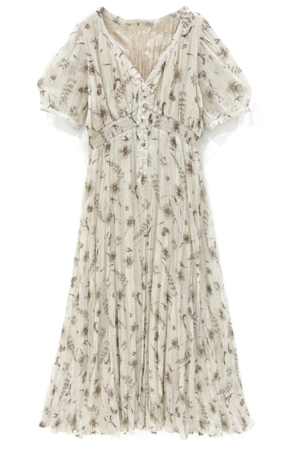 Vestido plissado florido(Branco)