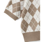 Cardigan curto com estampa xadrez(Bege)