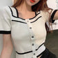 Cardigan decote quadrado bicolor(Branco)