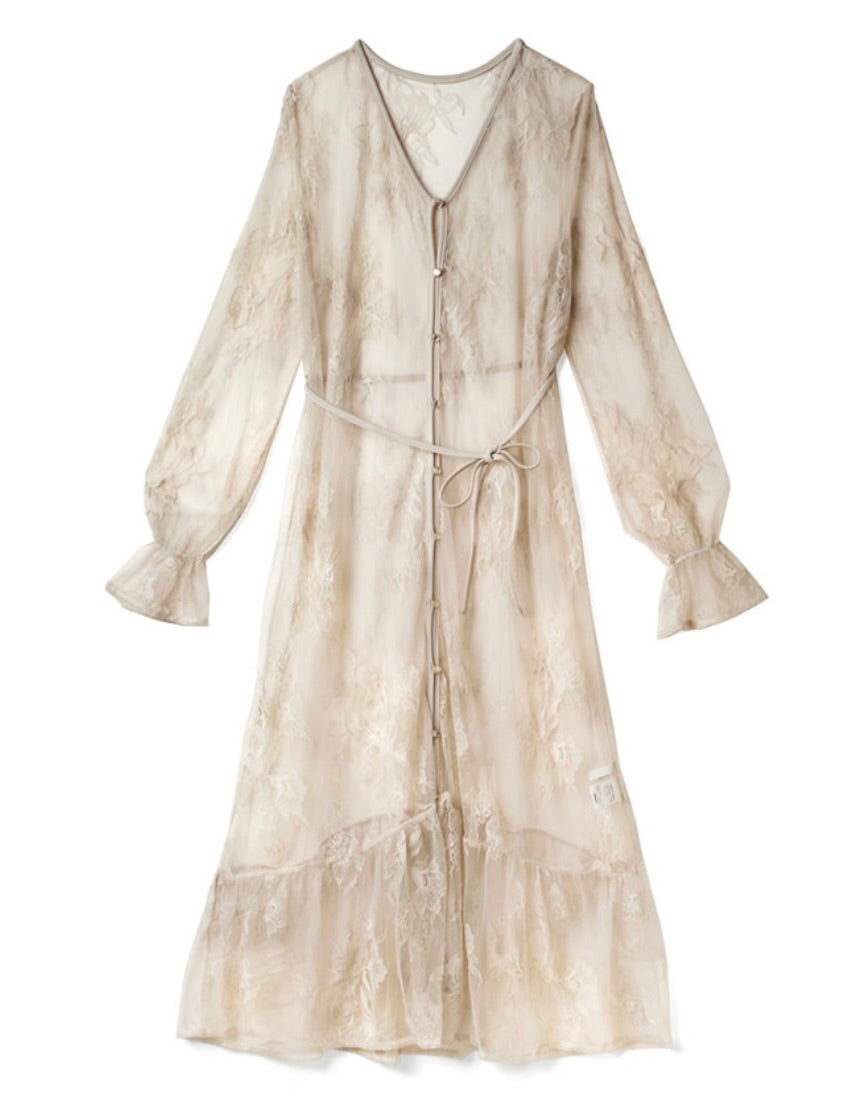Vestido florido de renda(Bege)