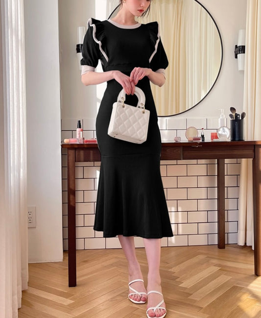 Vestido sereia com babados(Preto)