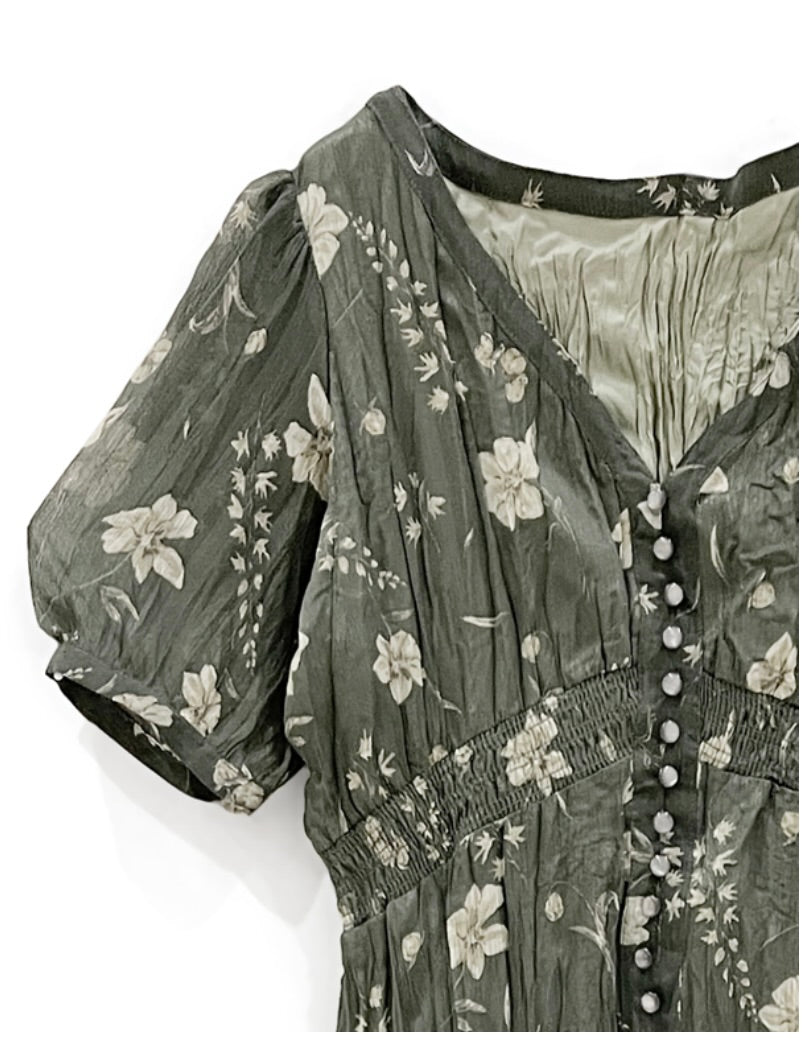 Vestido plissado florido(Branco)