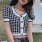 Cardigan de tricô estampa xadrez Gingham(Preto)