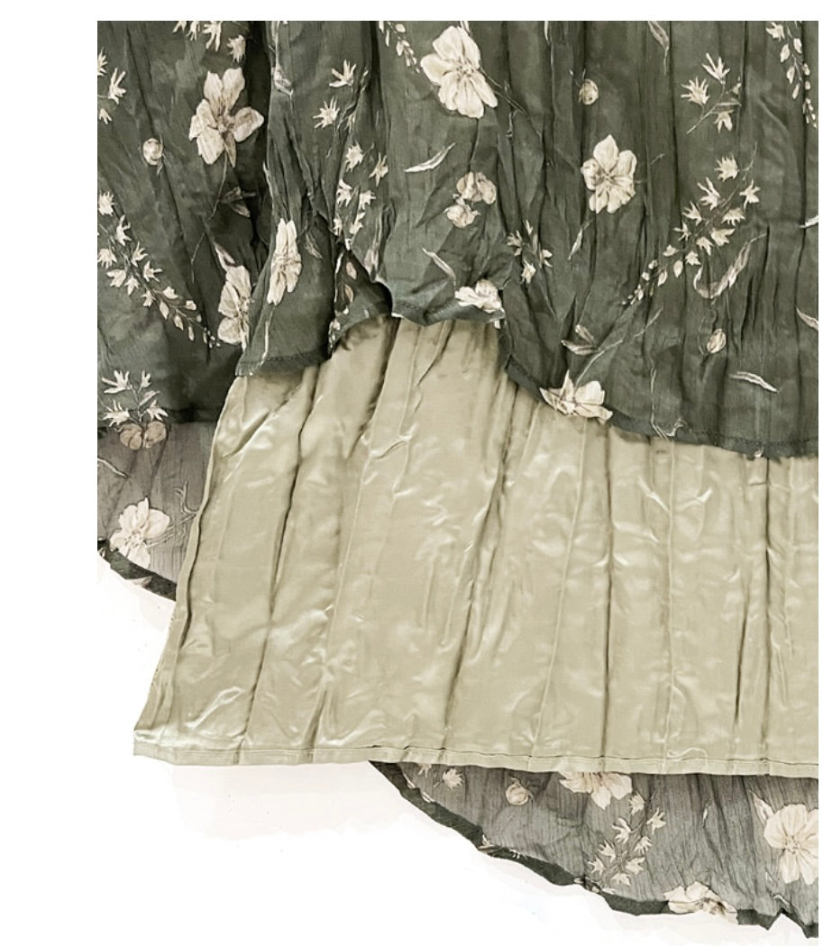 Vestido plissado florido(Branco)