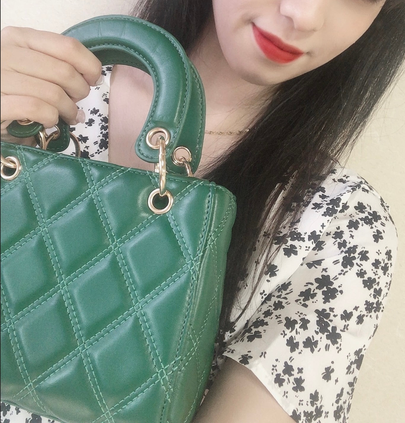 Bolsa quadrada e acolchoada(Verde)