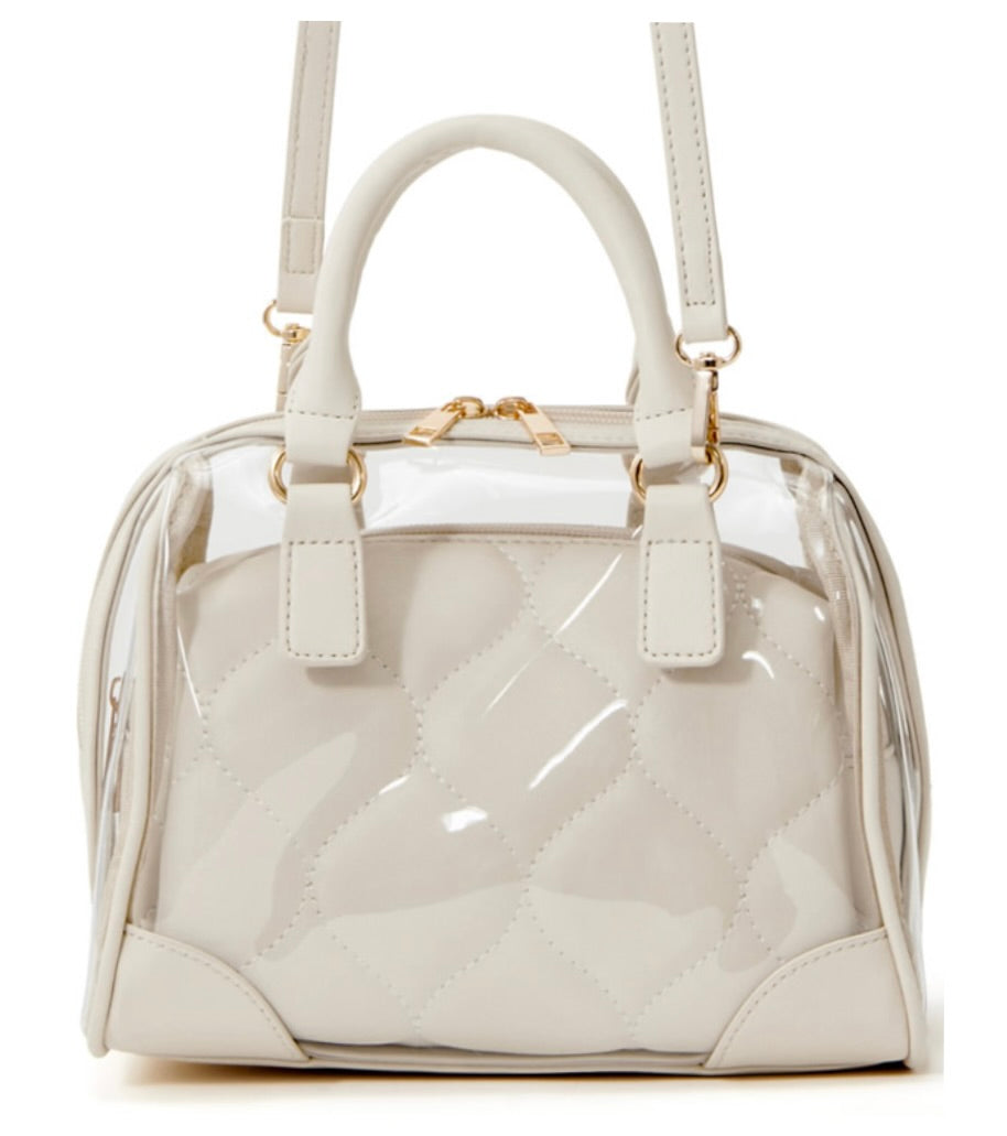 Bolsa Boston transparente com bolsa acolchoada 2 maneiras de uso(Marfim)
