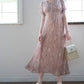 Vestido plissado florido(Rosa Bege)