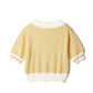 Top de tricô curto bicolor com botões de flores(Branco)