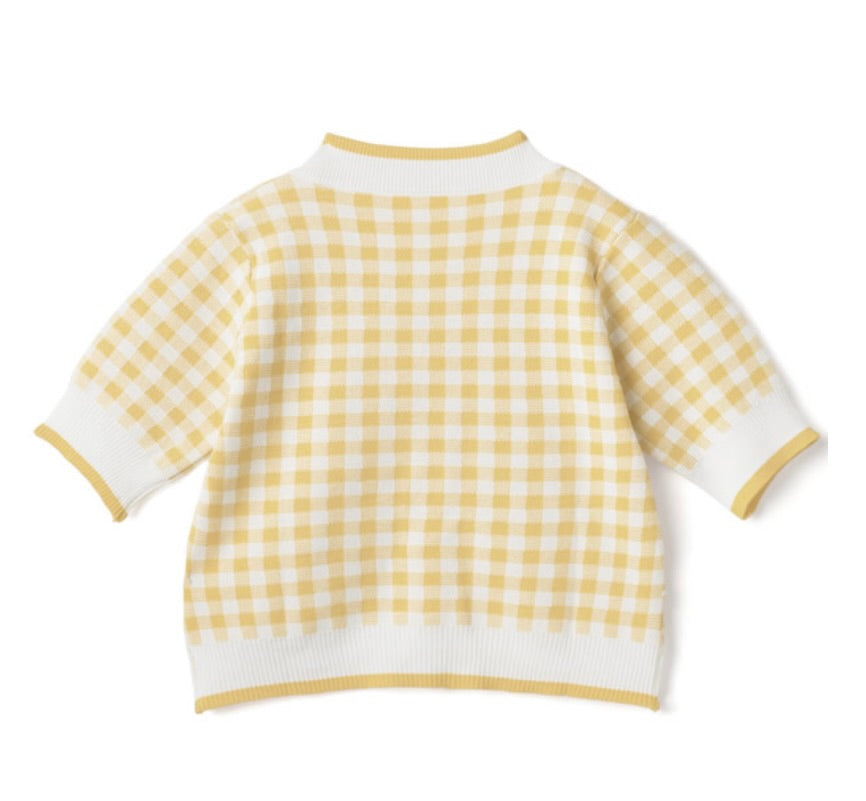 Cardigan de tricô estampa xadrez Gingham(Amarelo)