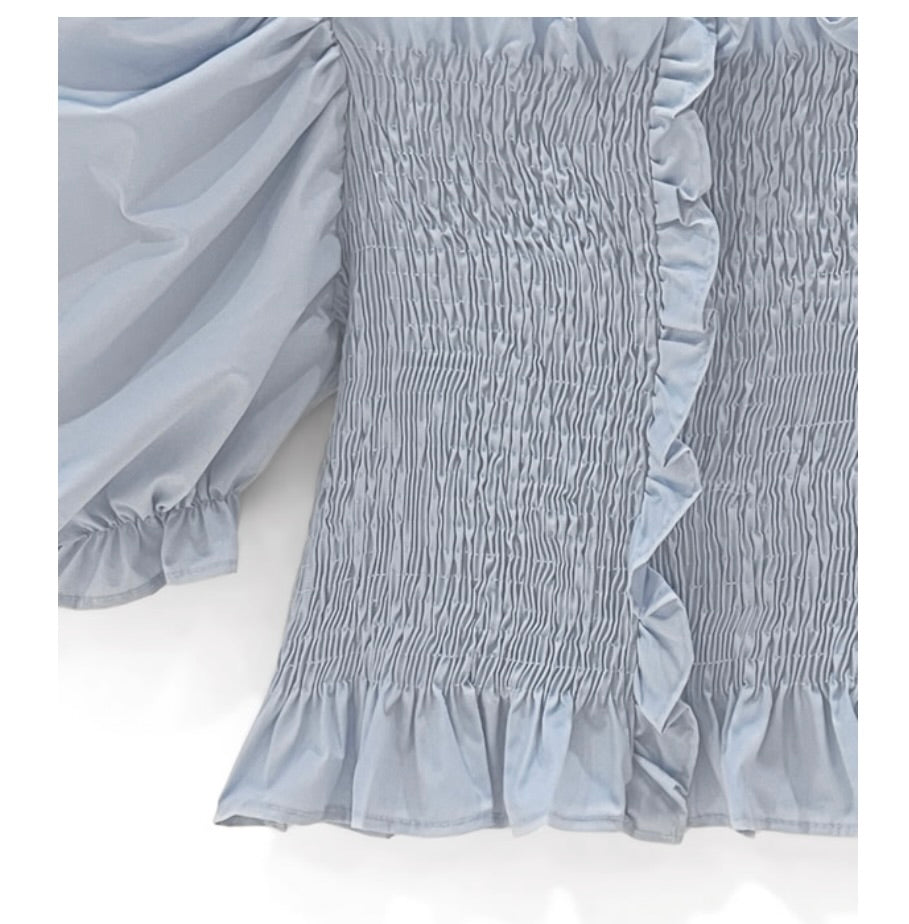 Tops franzidos com babados(Azul)