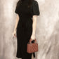 Vestido de tricô com cinto(Preto)
