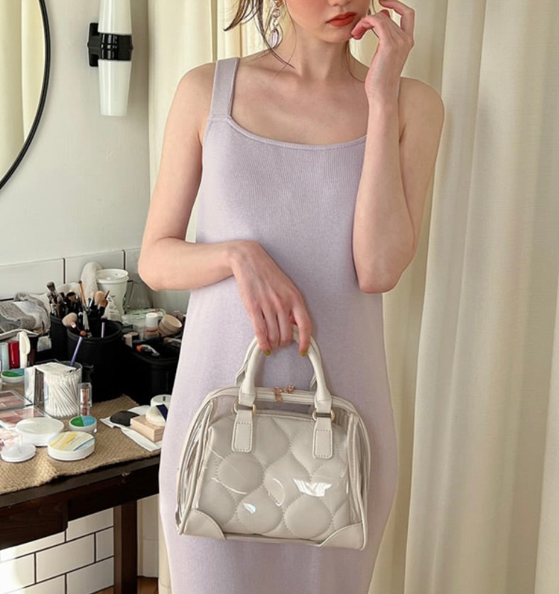 Bolsa Boston transparente com bolsa acolchoada 2 maneiras de uso(Marfim)