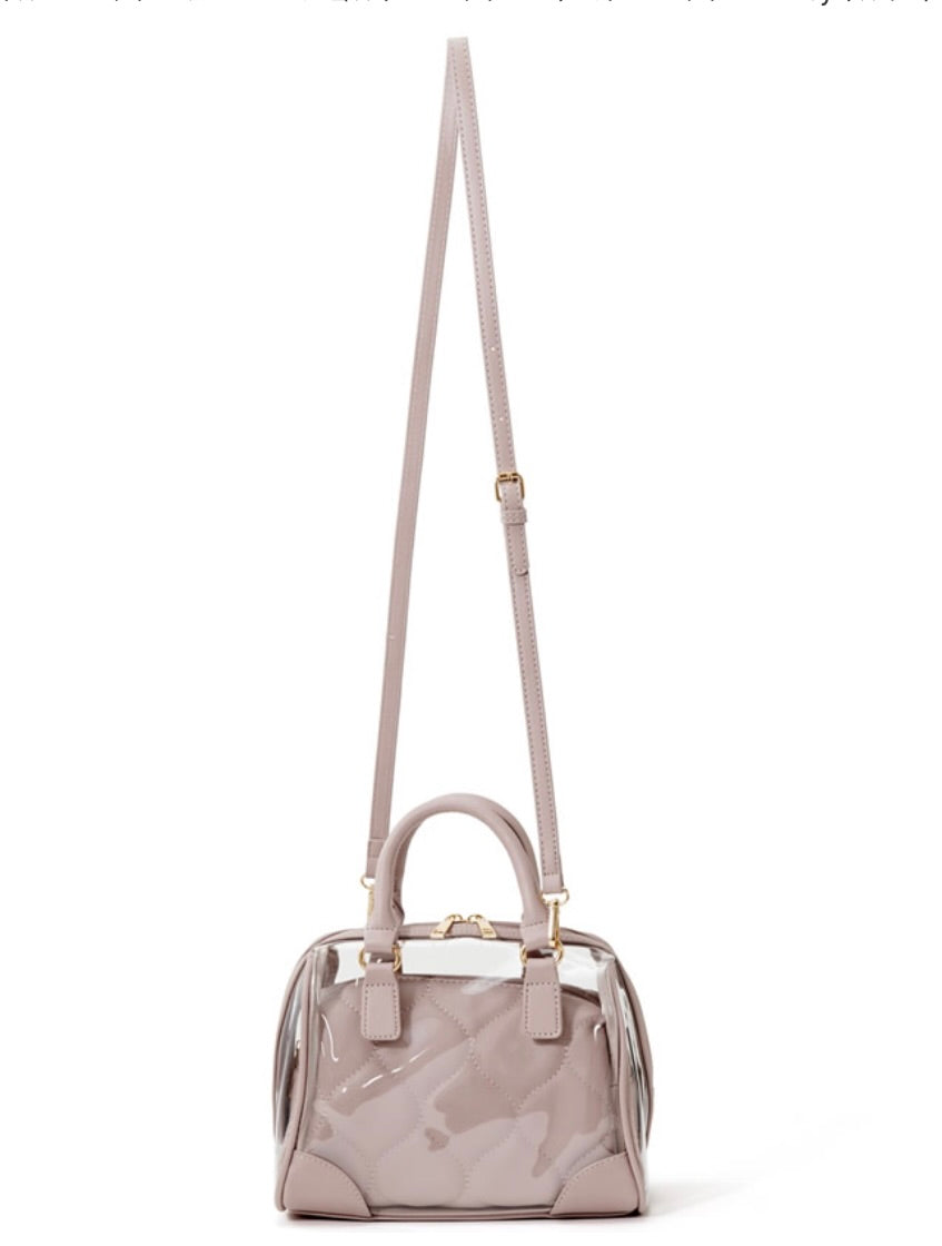 Bolsa Boston transparente com bolsa acolchoada 2 maneiras de uso(Rosa bege)